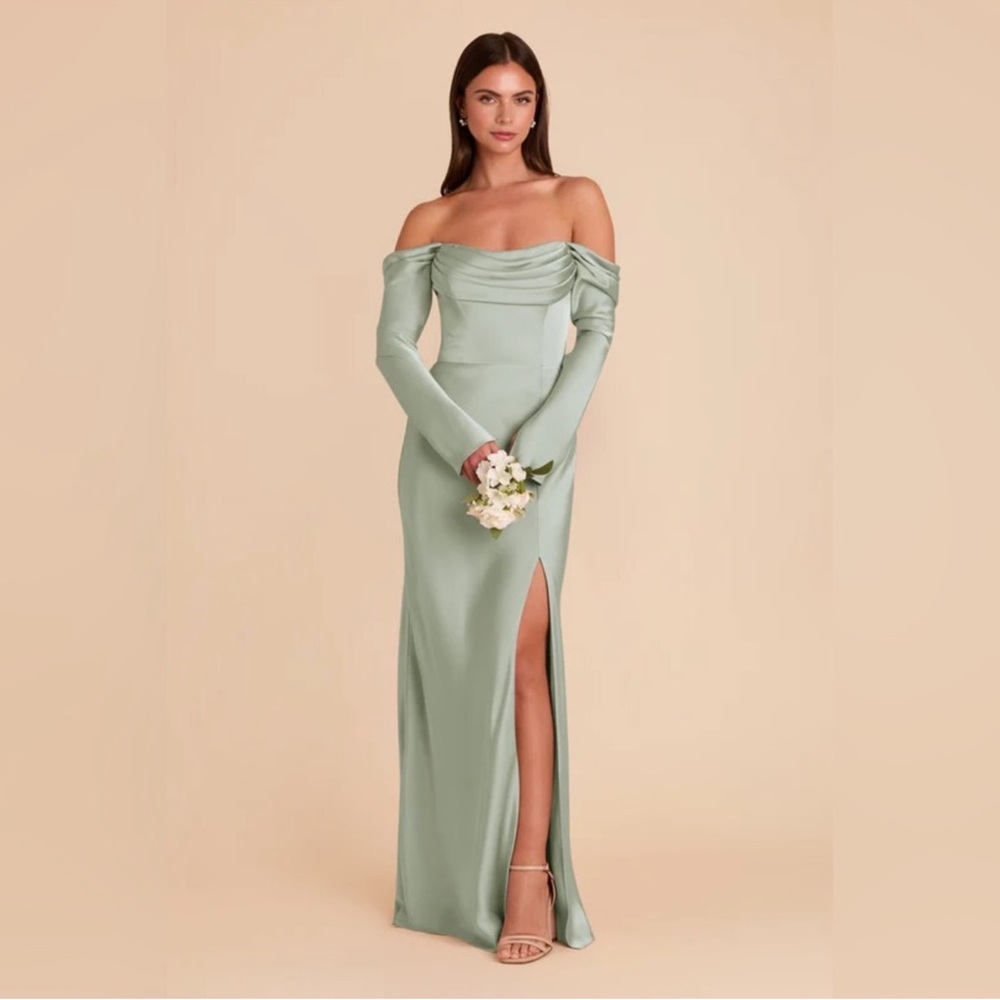 Birdy Grey Maya Sage Off-Shoulder Long Sleeve Dress